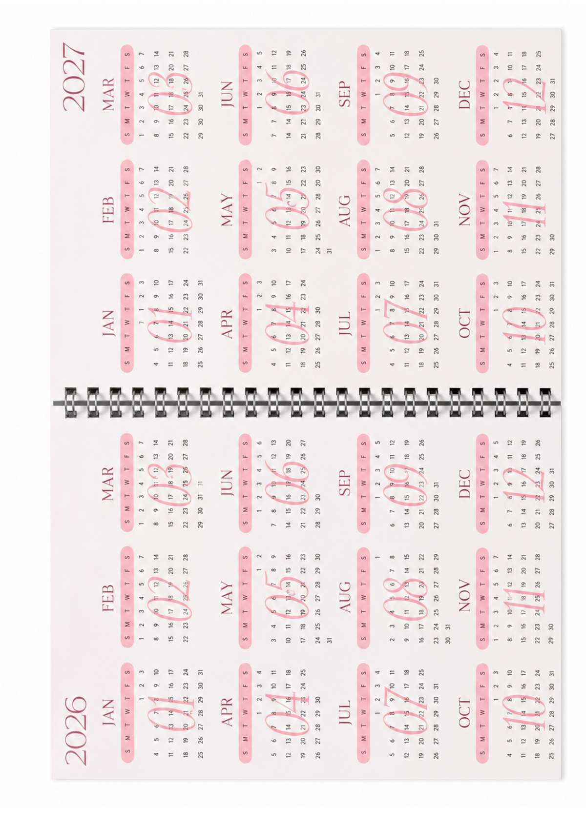 Pink Floral Notebook with 2026-2027 Calander